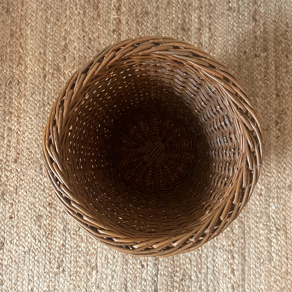 Three Rod Randed Weave Waste Basket - Brown