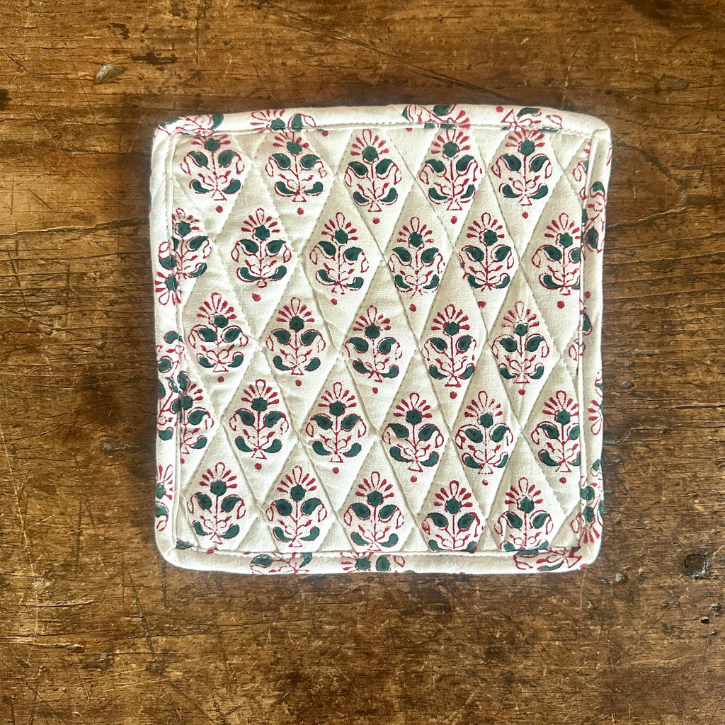 Green Holiday Block Print Potholder