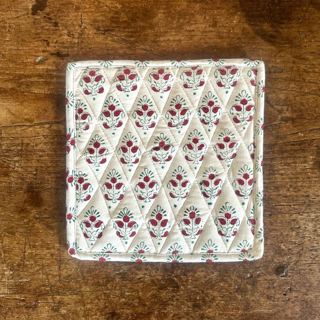 Red Holiday Block Print Potholder
