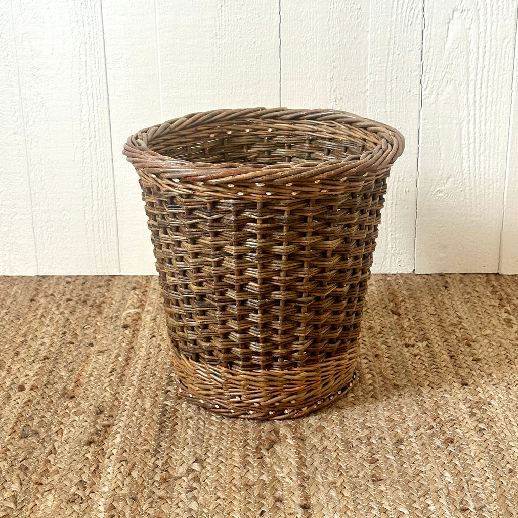 Three Rod Randed Weave Waste Basket - Green