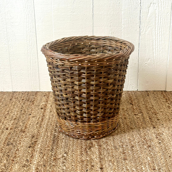 Three Rod Randed Weave Waste Basket - Green