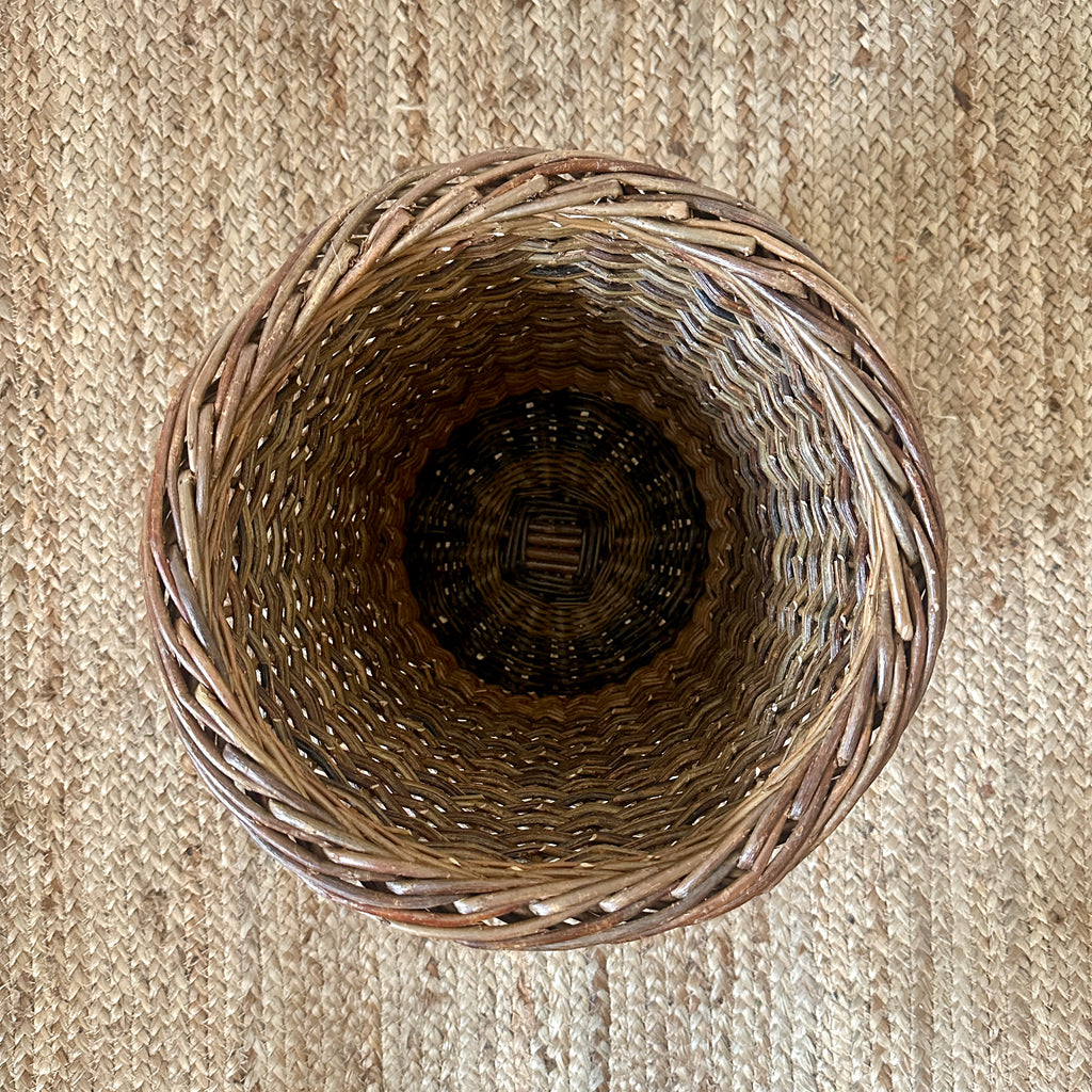 Three Rod Randed Weave Waste Basket - Green