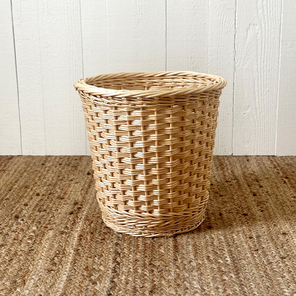 Three Rod Randed Weave Waste Basket - White