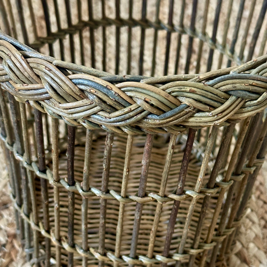 Small Openwork Waste Basket with Braided Edge - Green