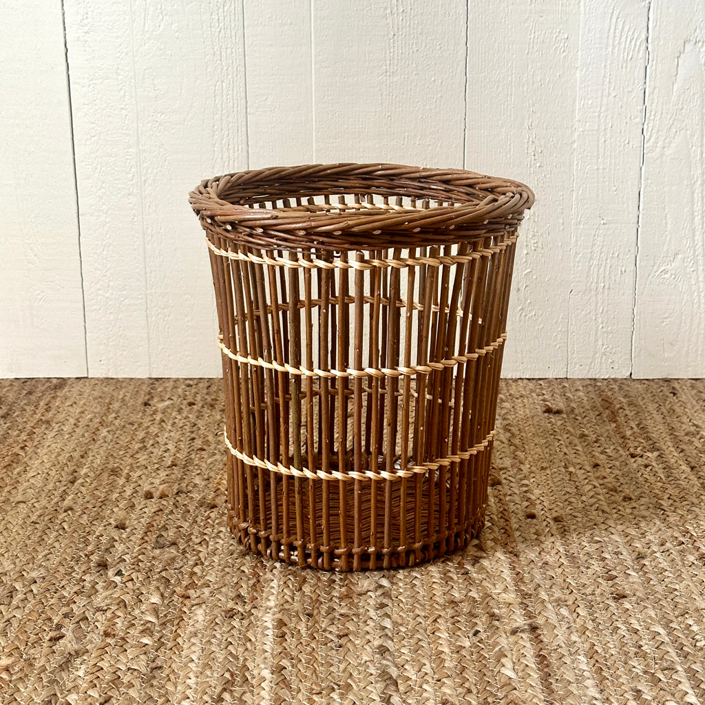 Openwork Waste Basket - Brown with White