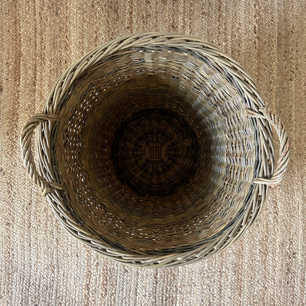 Large Wicker Round Log Basket - Green