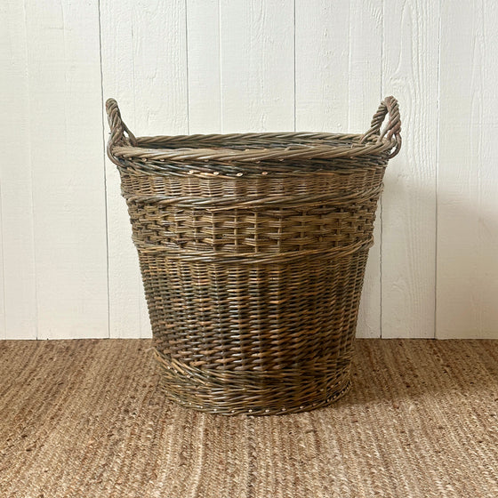Large Wicker Round Log Basket - Green