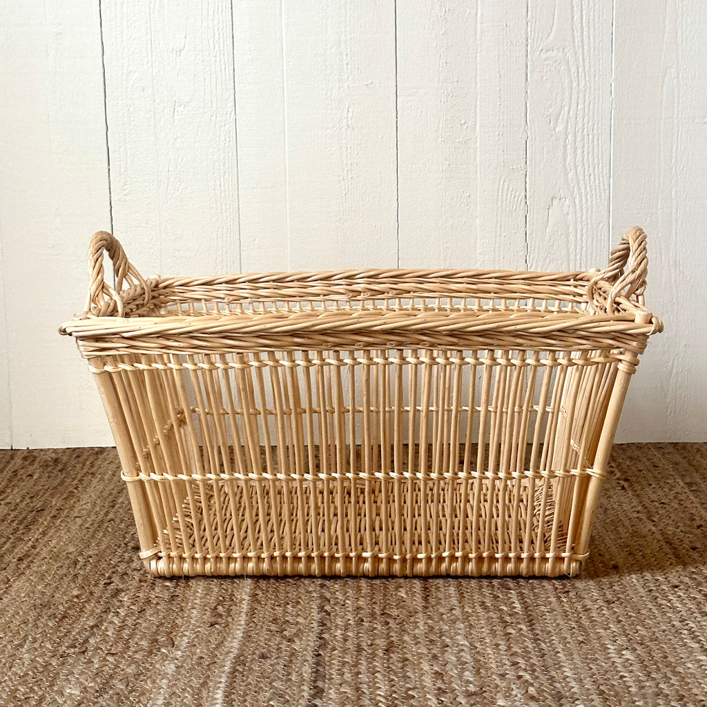 23" Openwork Wicker Laundry Basket - White