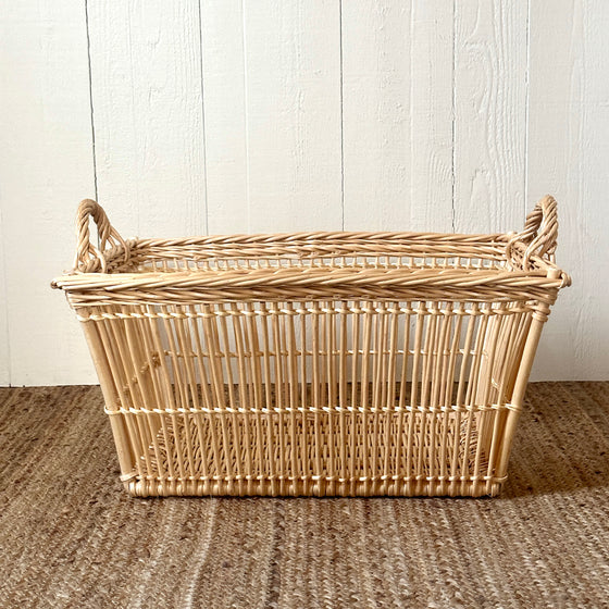 23" Openwork Wicker Laundry Basket - White