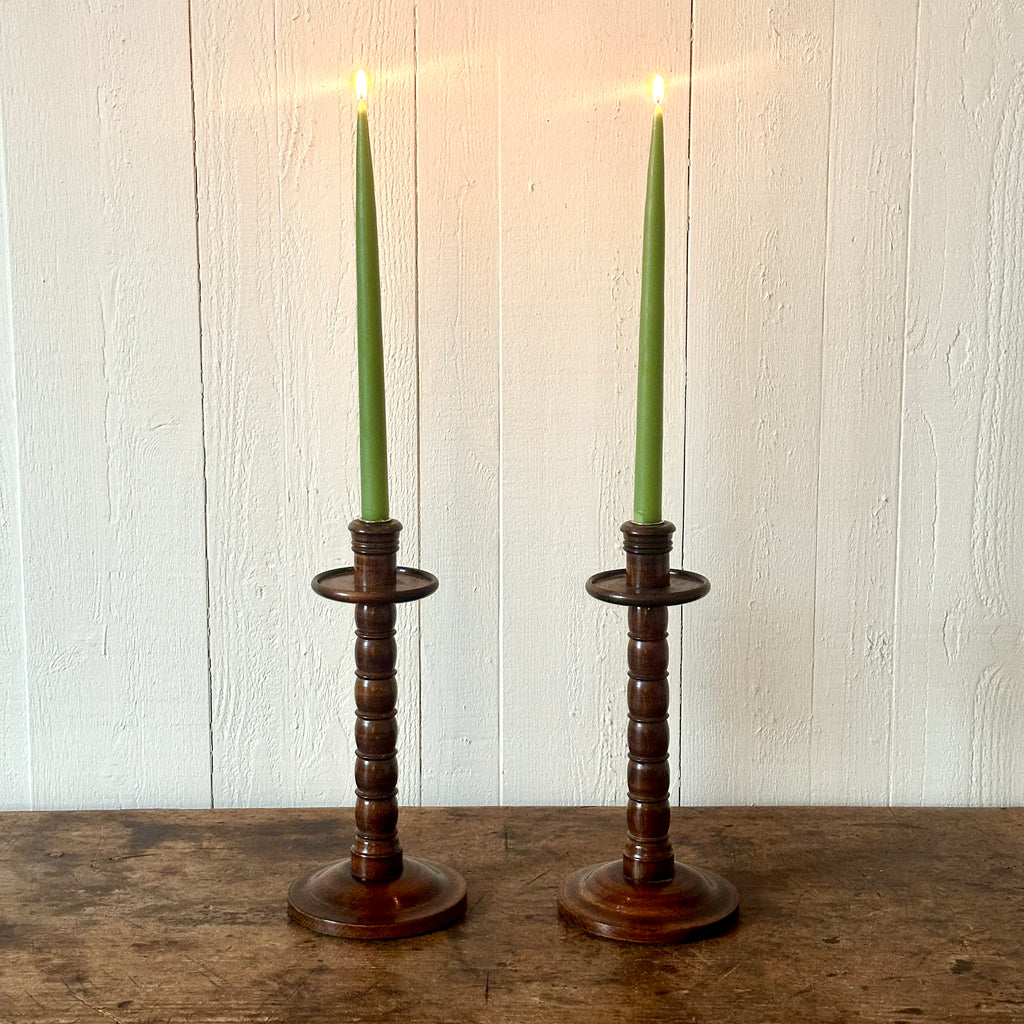 Antique English Oak Bobbin Candlesticks