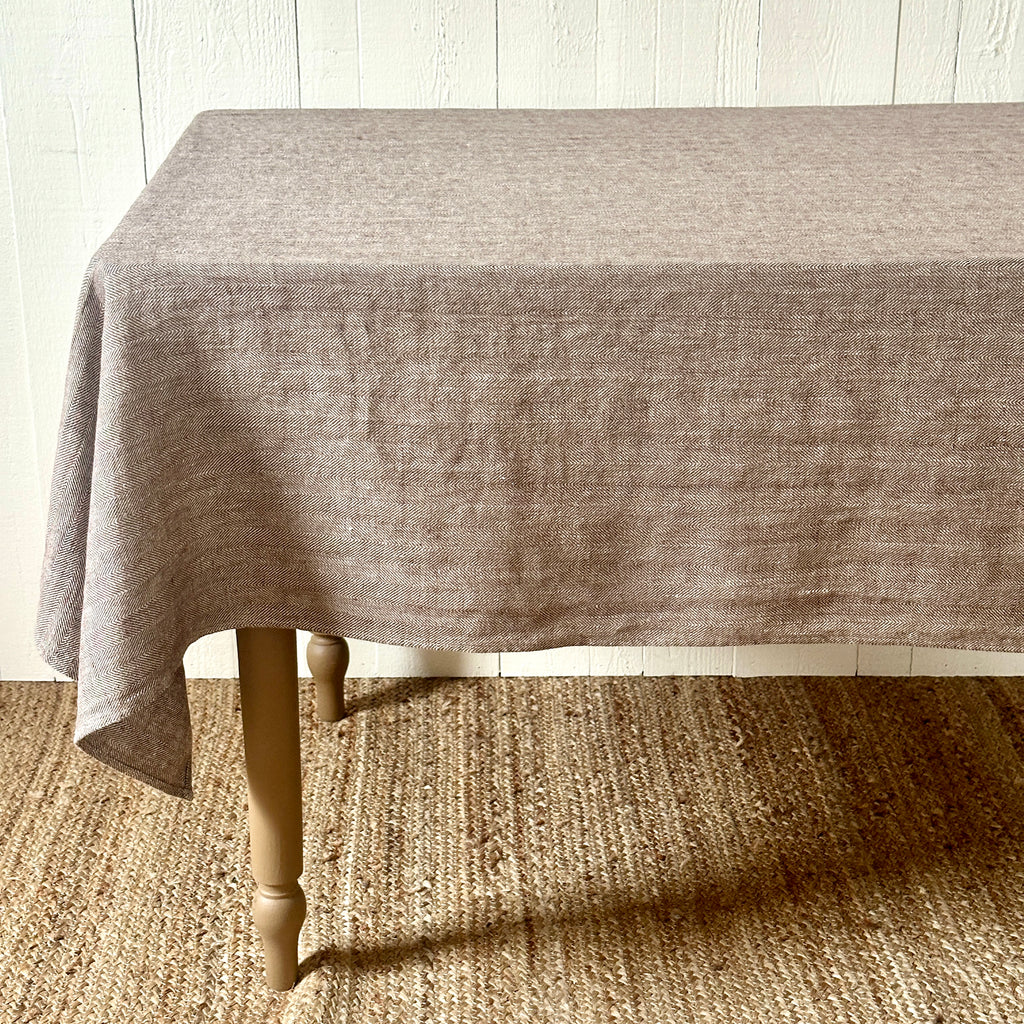 Brown Herringbone Weave Linen Tablecloth