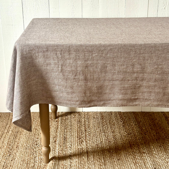 Brown Herringbone Weave Linen Tablecloth