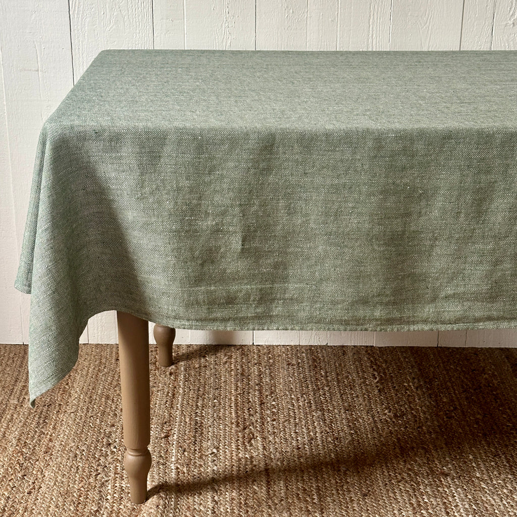 Forest Herringbone Weave Linen Tablecloth