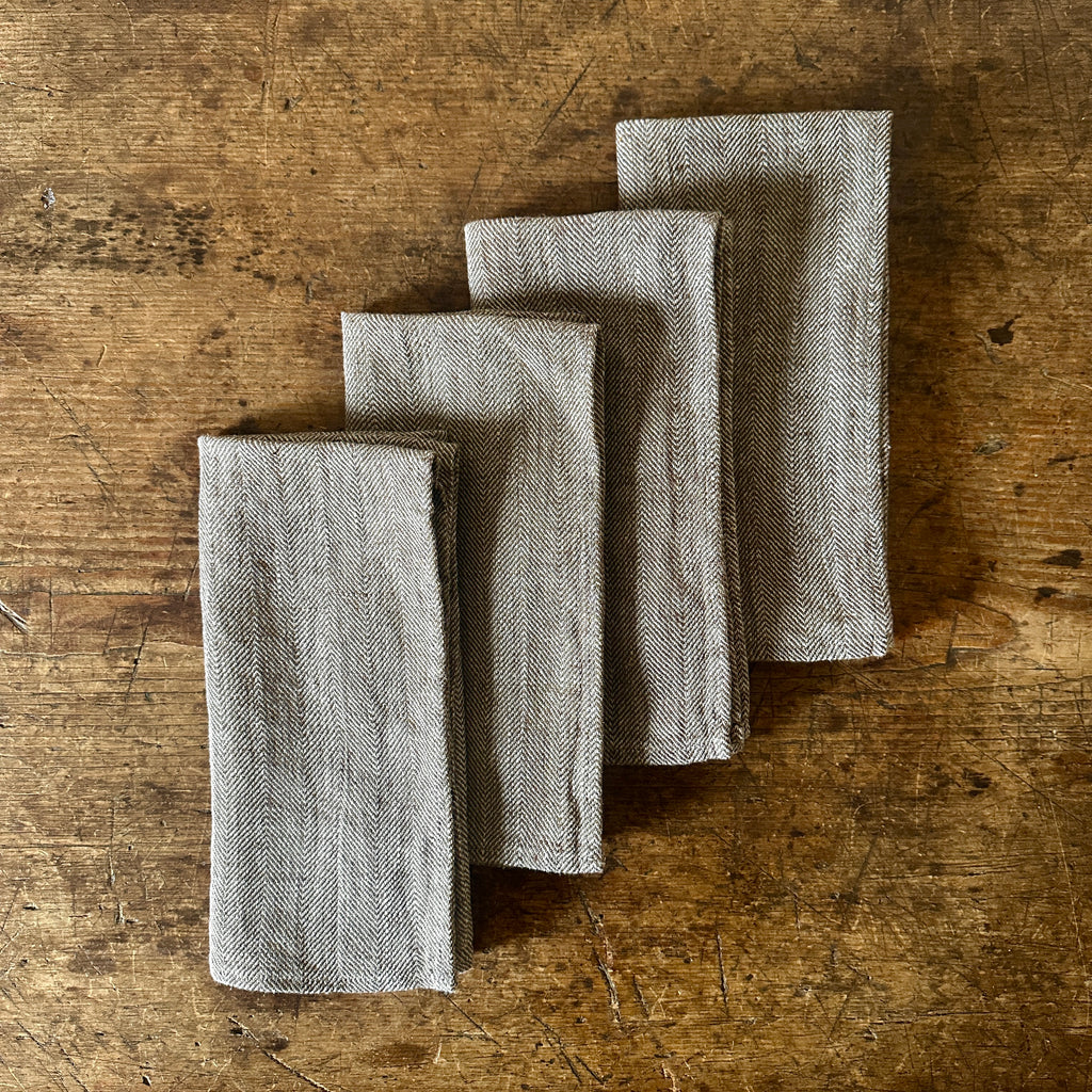 Brown Herringbone Weave Linen Napkins