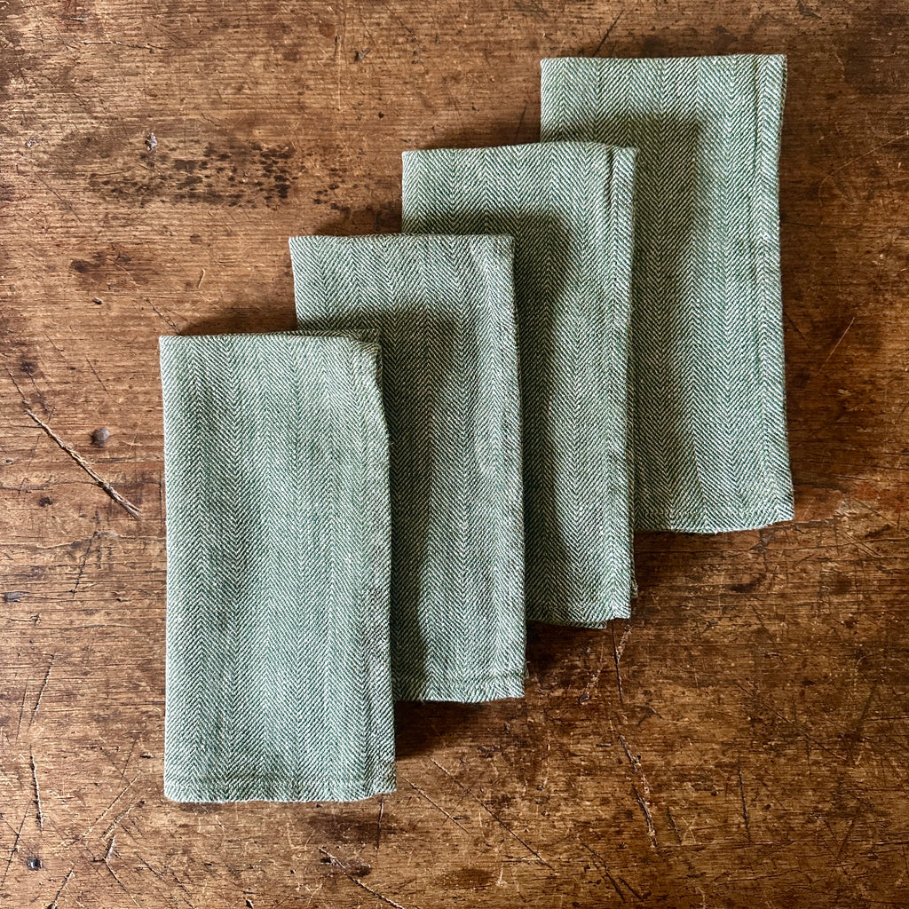 Forest Herringbone Weave Linen Napkins