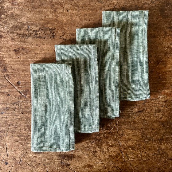Forest Herringbone Weave Linen Napkins