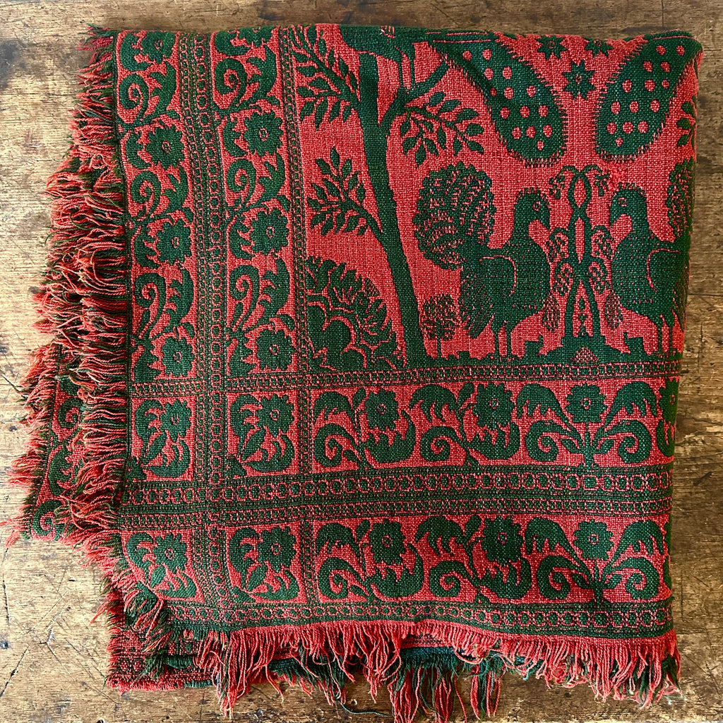 Rare 19th C. Peafowl & Turkey Coverlet