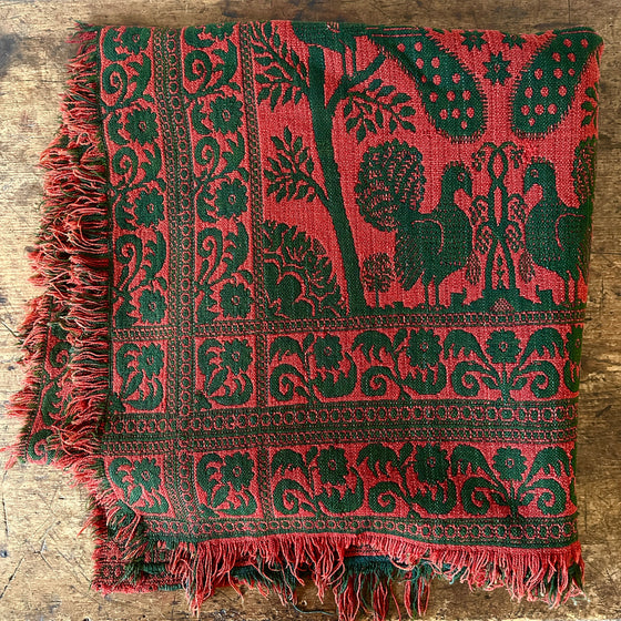 Rare 19th C. Peafowl & Turkey Coverlet