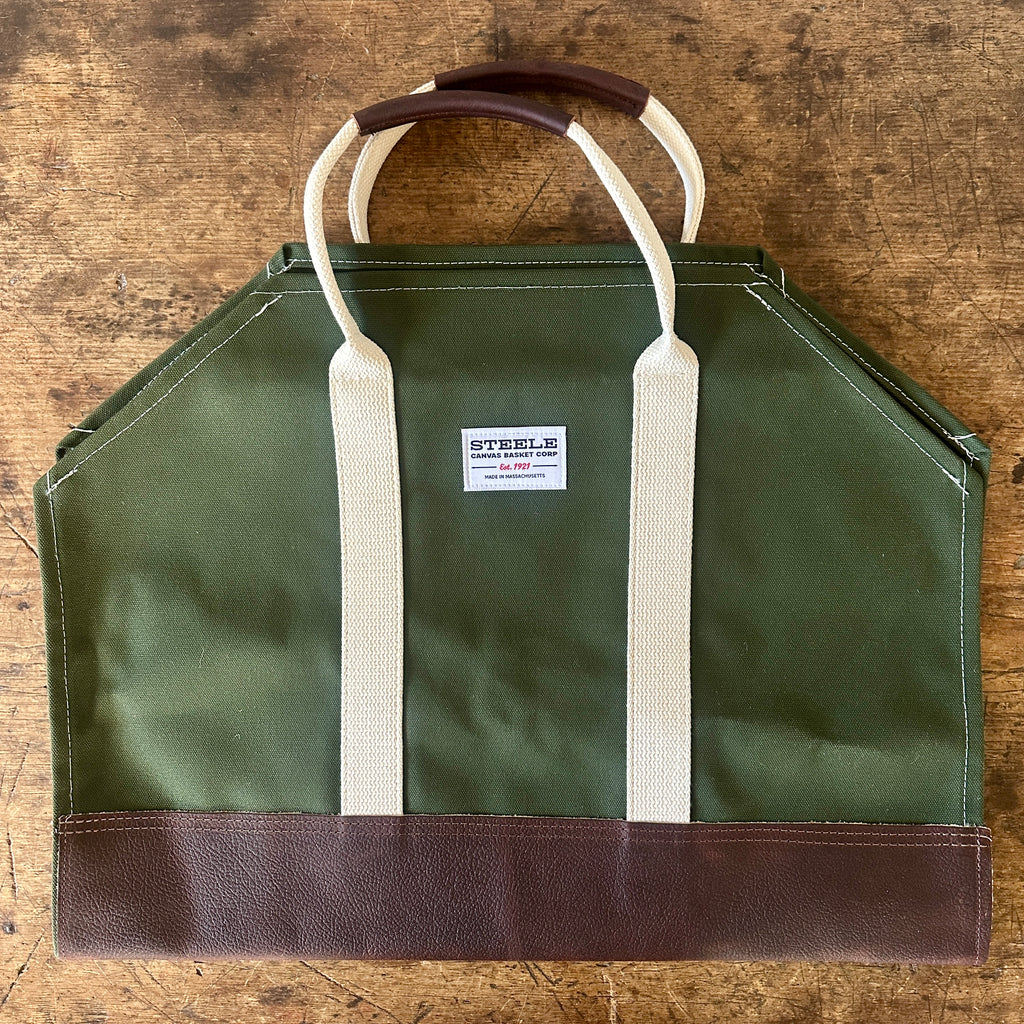 Olive Canvas & Leather Log Carrier