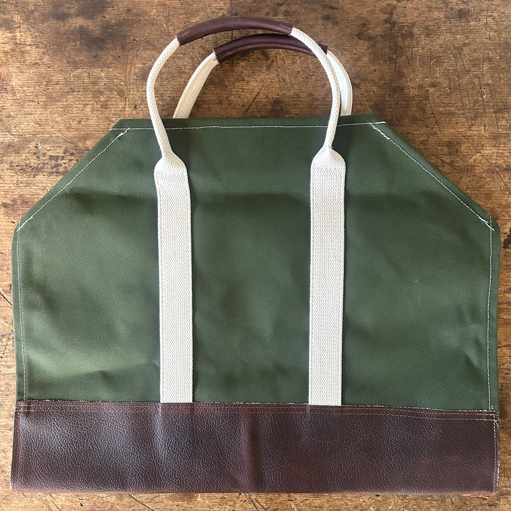 Olive Canvas & Leather Log Carrier