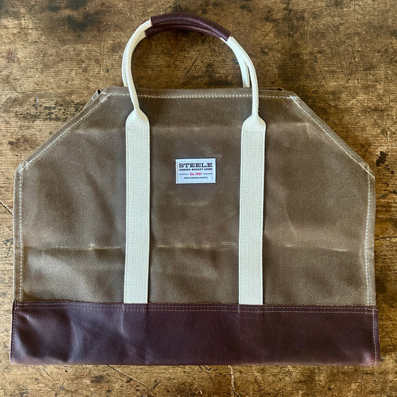 Waxed Brown Canvas & Leather Log Carrier