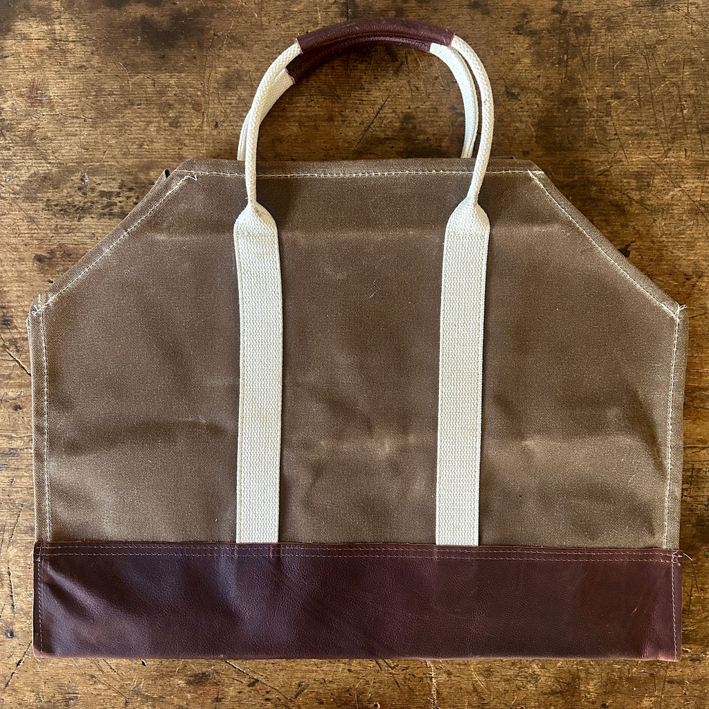 Waxed Brown Canvas & Leather Log Carrier