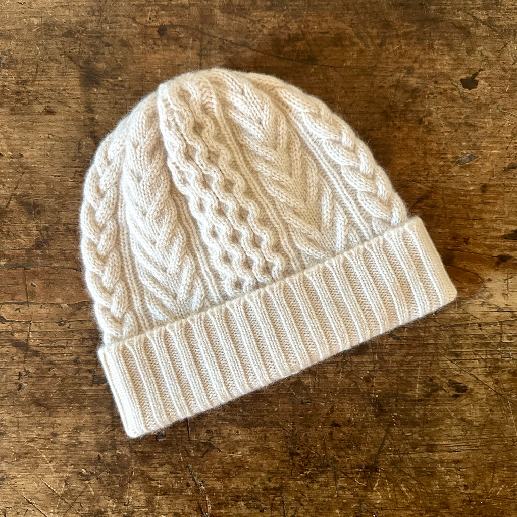 Champagne Aran Cable Knit Cashmere Hat