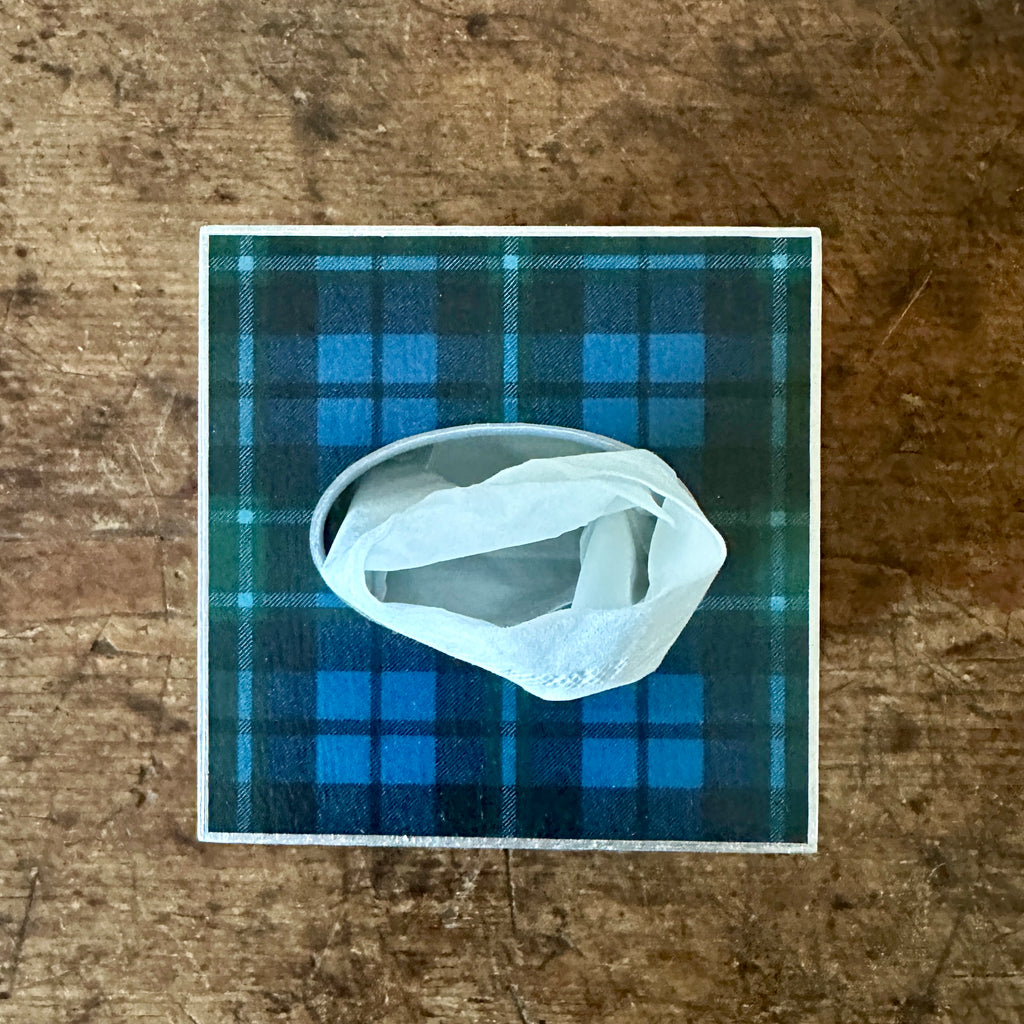 Blue Plaid Wood Tissue Box Cover