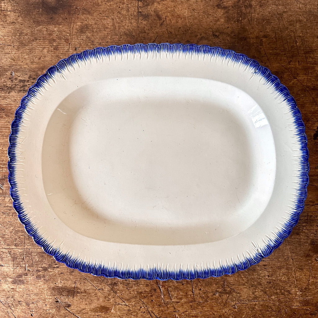 Antique Leeds Blue Feather Edge Oval Platter - 19.75"