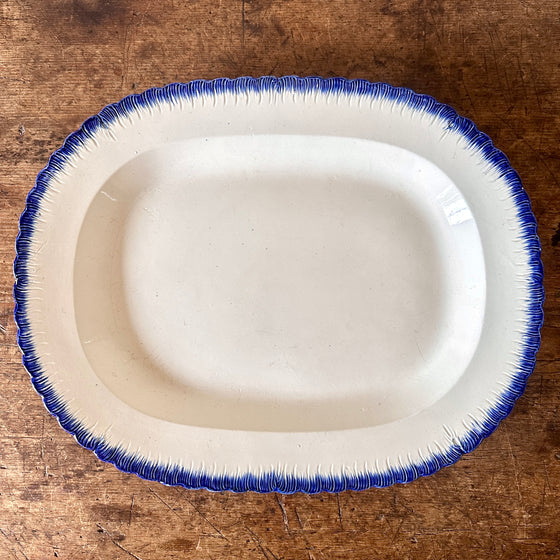 Antique Leeds Blue Feather Edge Oval Platter - 19.75"