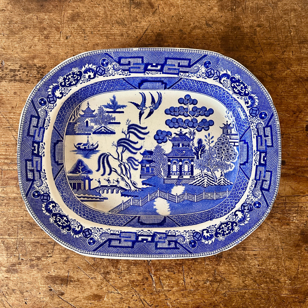 Antique Blue and White Willow Serving Platter - 17.25"