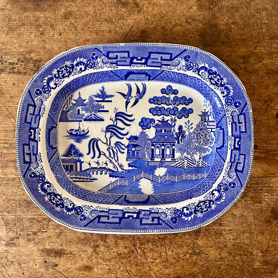 Antique Blue and White Willow Serving Platter - 17.25"