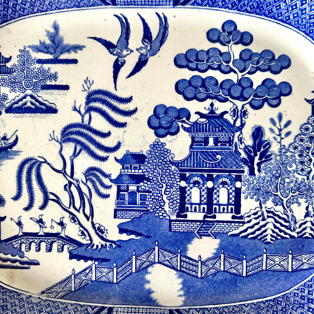 Antique Blue and White Willow Serving Platter - 17.25"