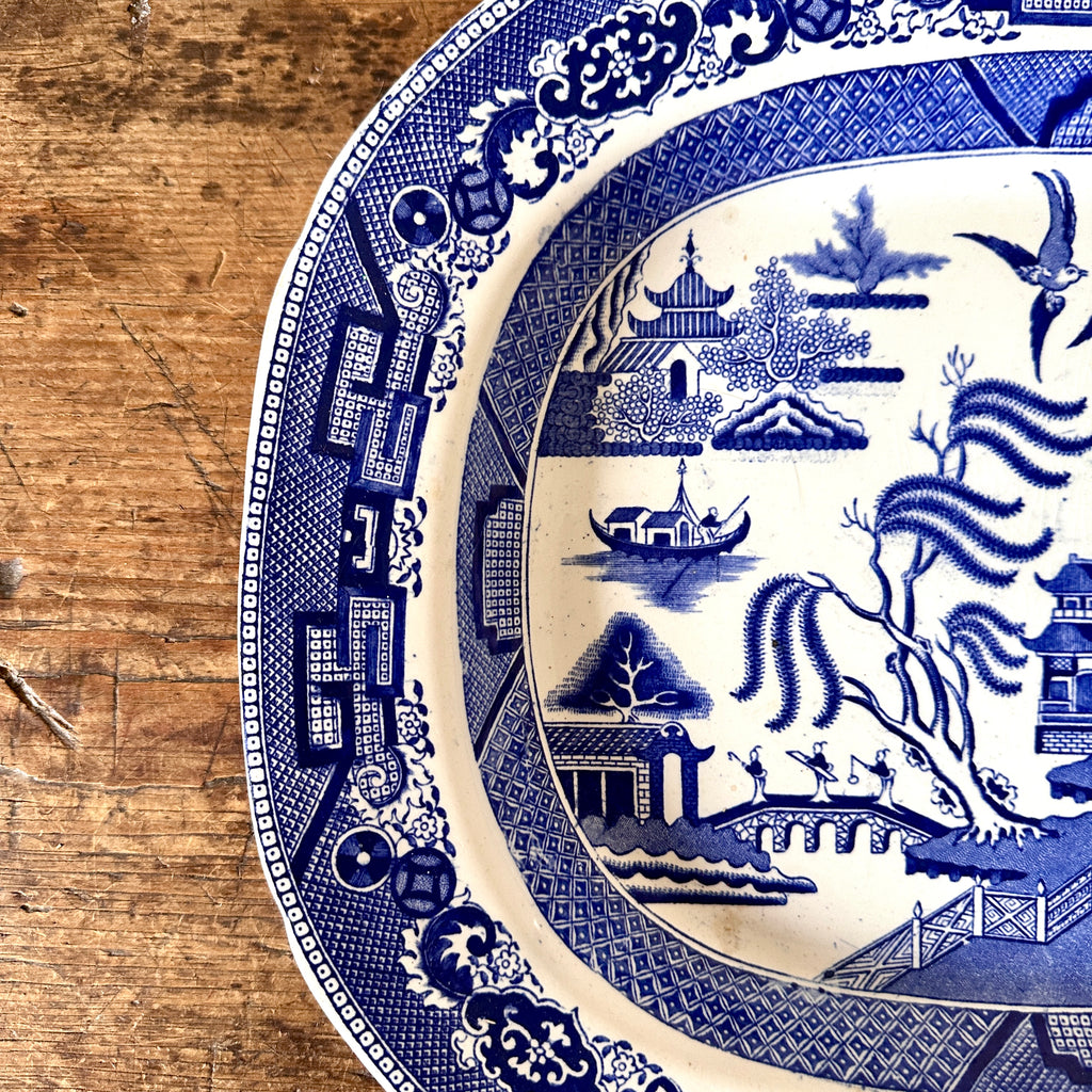 Antique Blue and White Willow Serving Platter - 17.25"