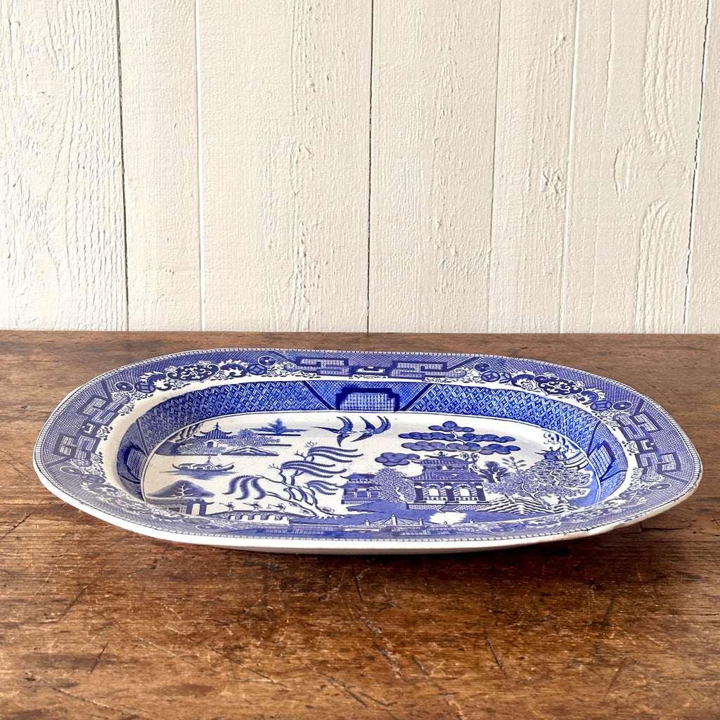 Antique Blue and White Willow Serving Platter - 17.25"
