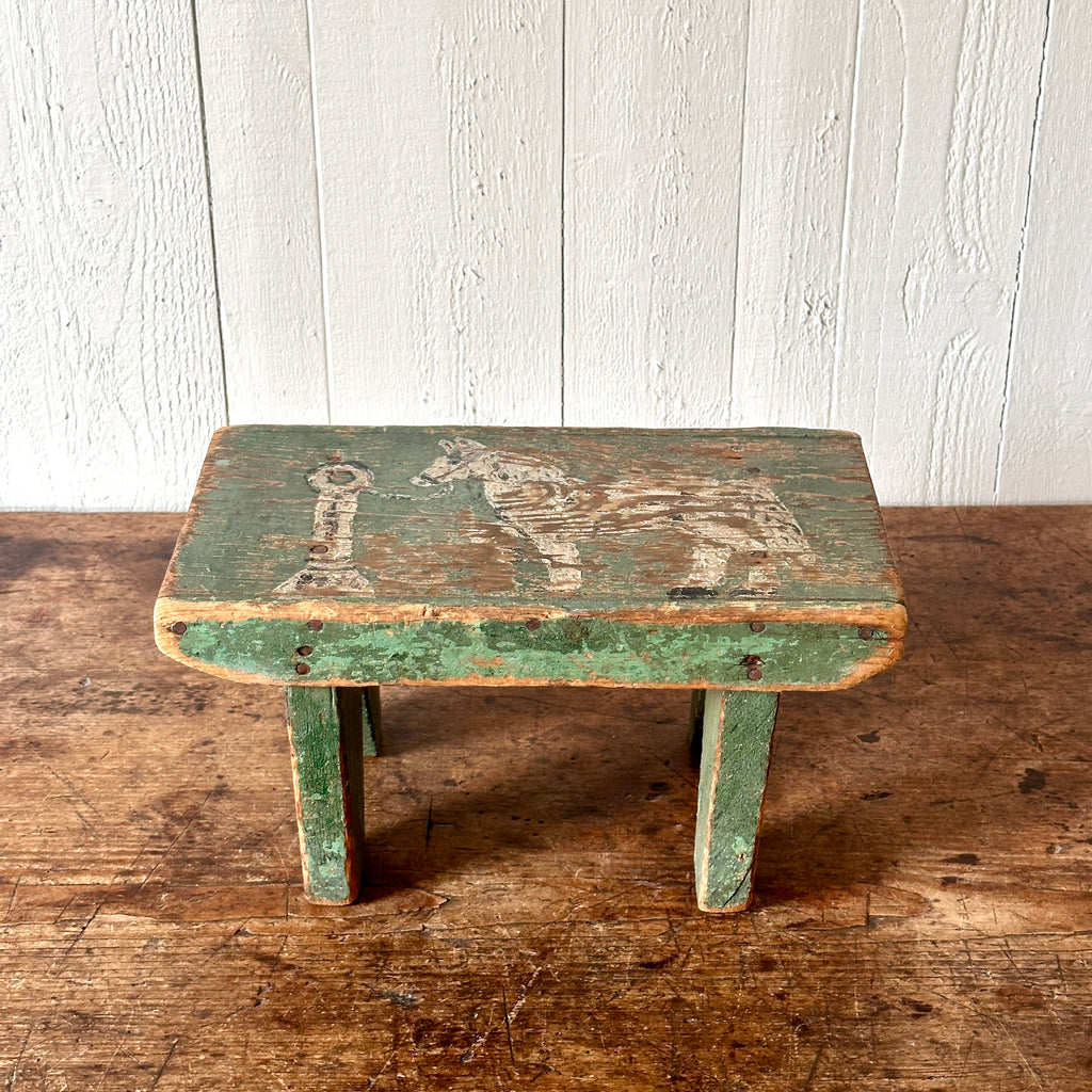 Rustic Horse Painted Green Bench
