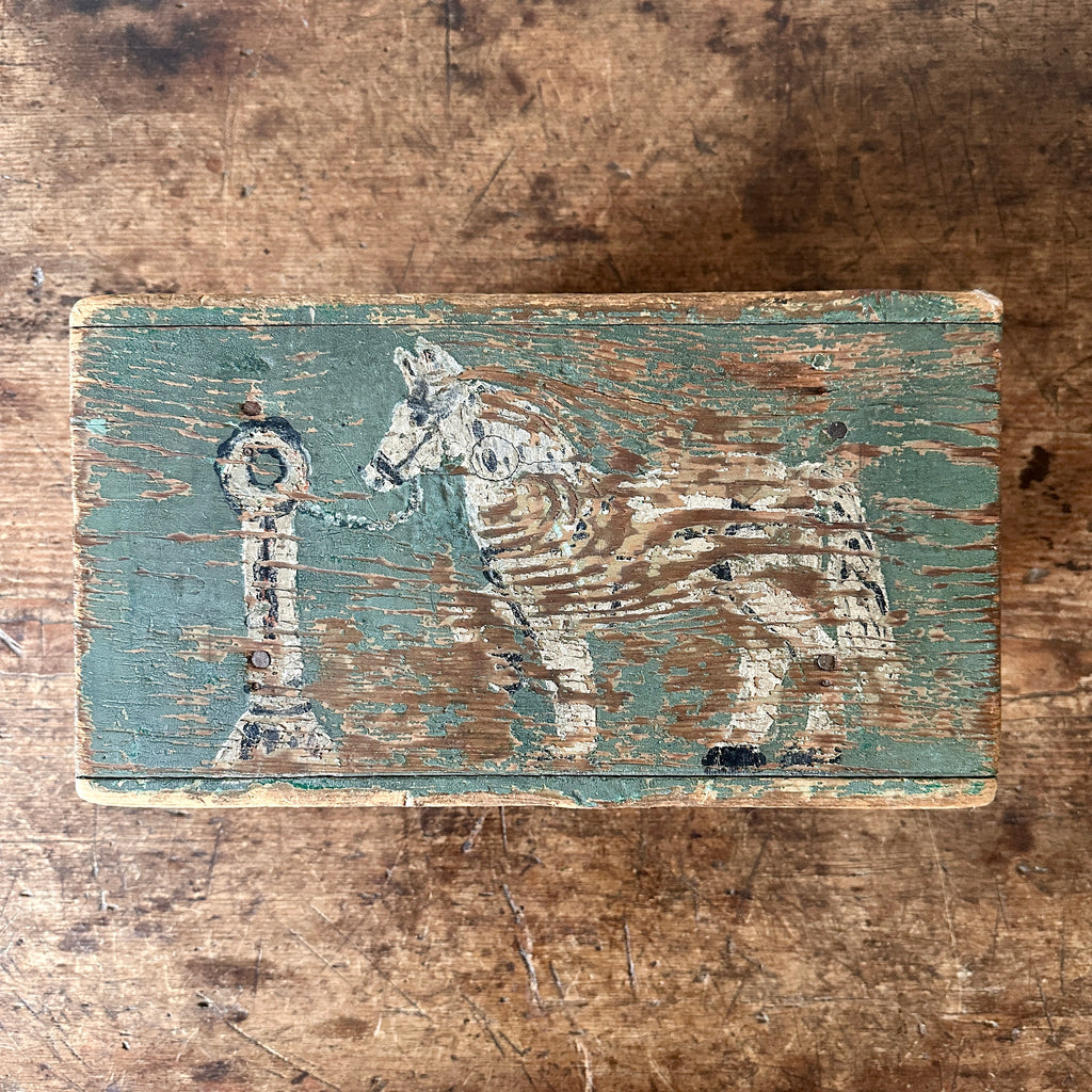 Rustic Horse Painted Green Bench