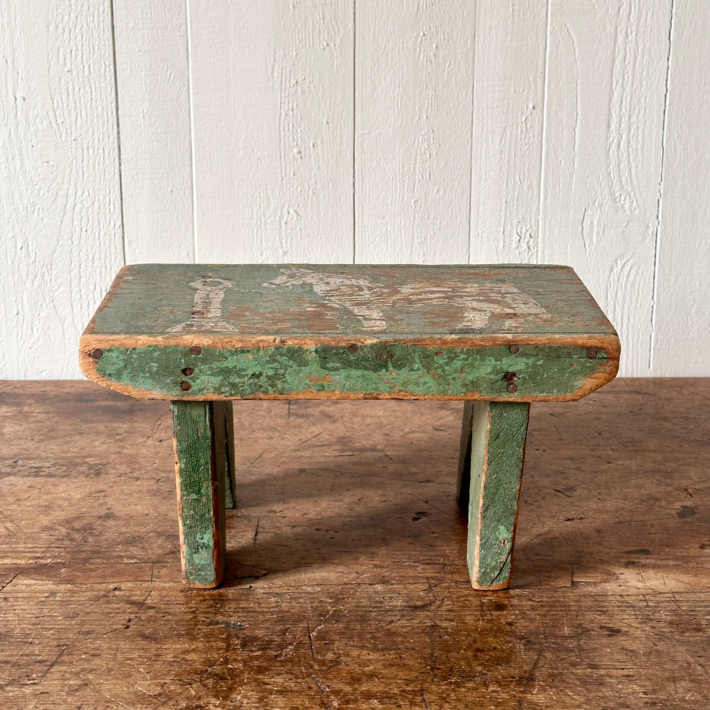 Rustic Horse Painted Green Bench
