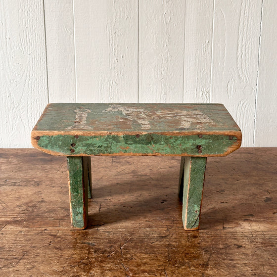 Rustic Horse Painted Green Bench