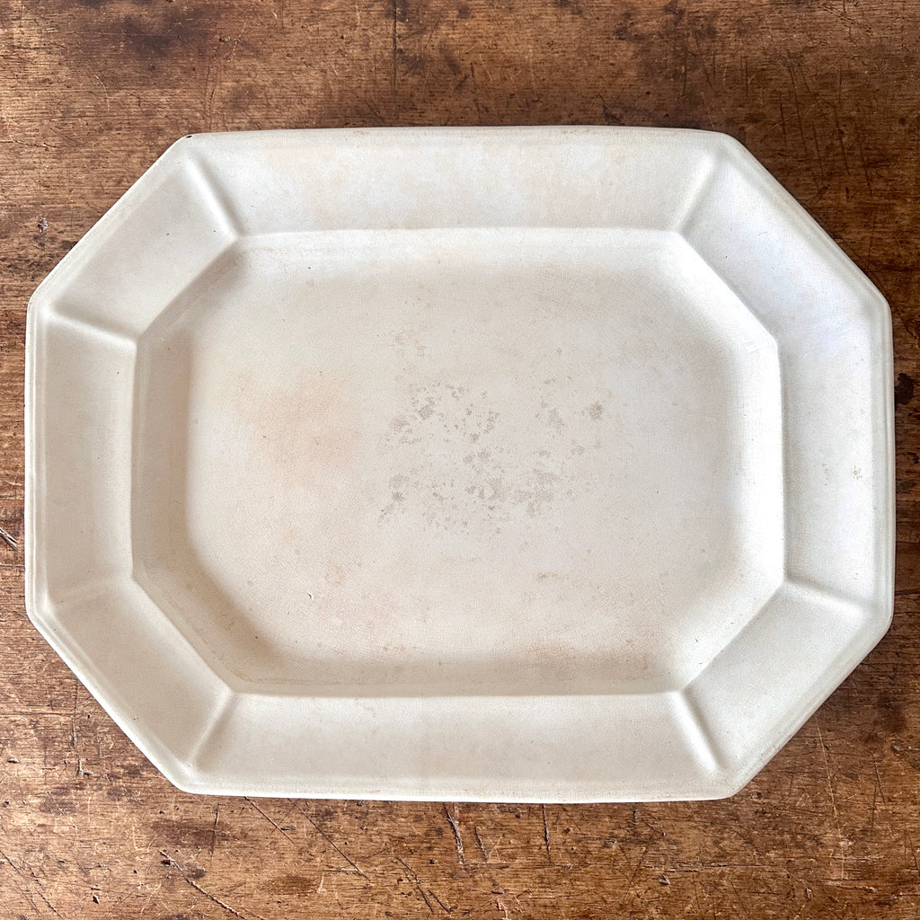Large Stained Ironstone Platter with Cut Corners - 20.5"