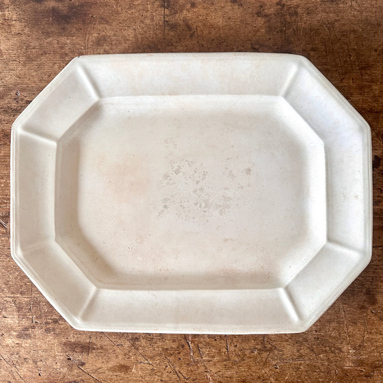 Large Stained Ironstone Platter with Cut Corners - 20.5"