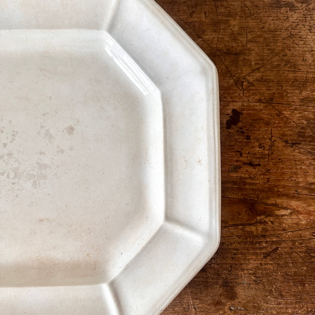 Large Stained Ironstone Platter with Cut Corners - 20.5"