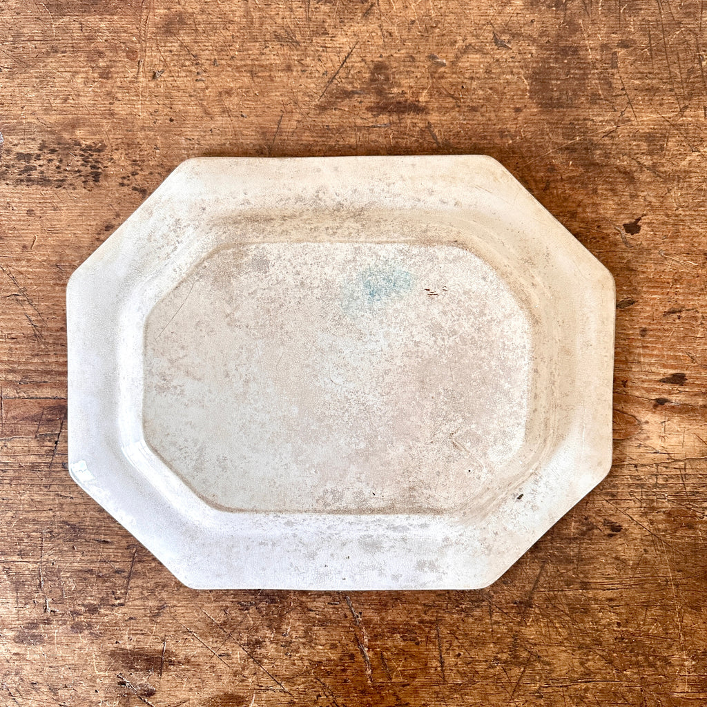 Antique Stained Ironstone Platter with Cut Corners - 16"