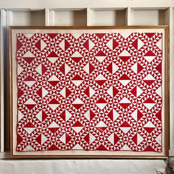 Framed 19th C American Red & White Quilt