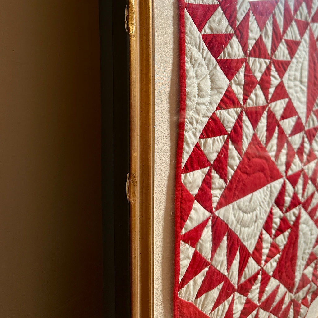 Framed 19th C American Red & White Quilt