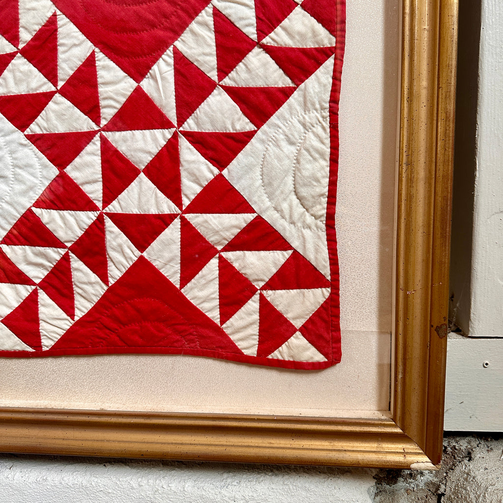 Framed 19th C American Red & White Quilt