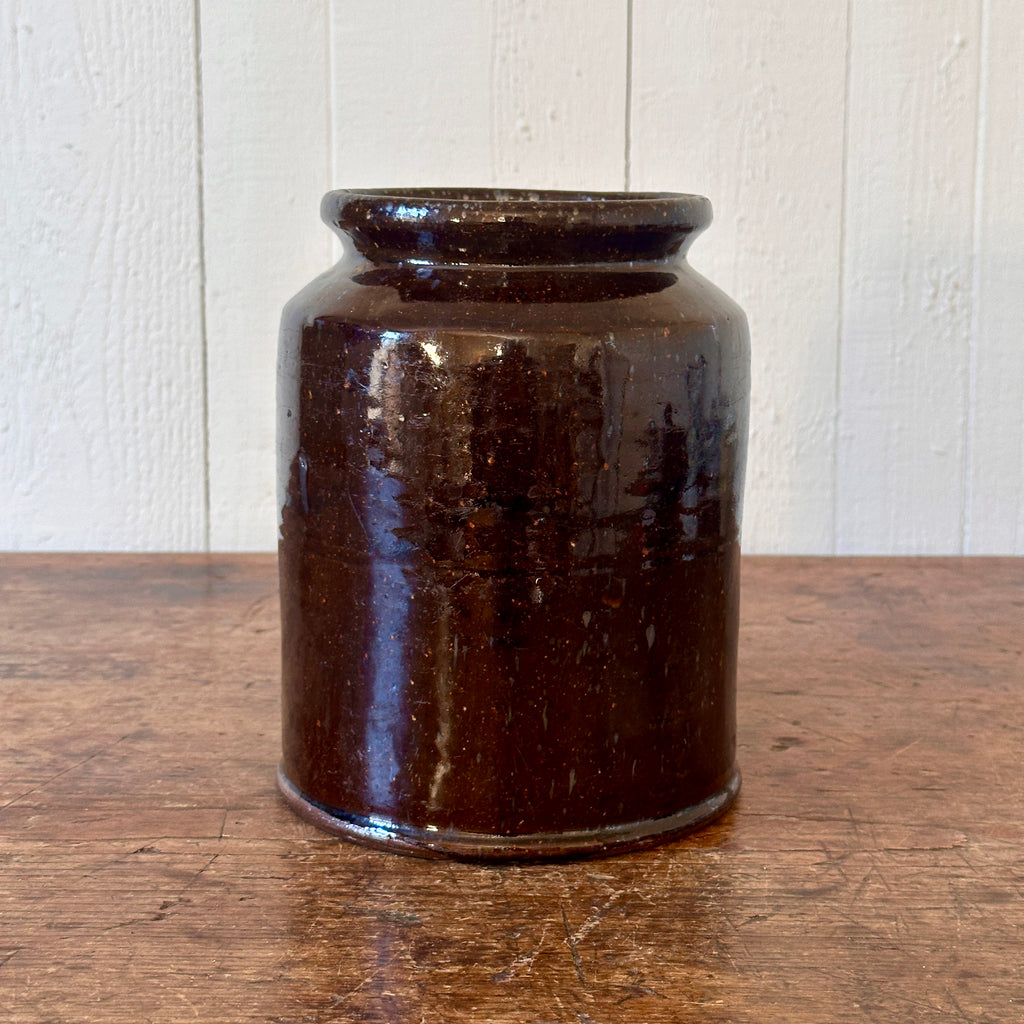 Antique Redware Crock with Manganese Glaze