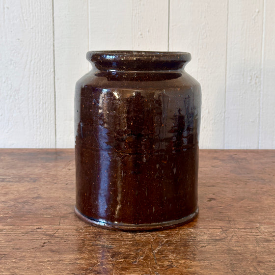 Antique Redware Crock with Manganese Glaze