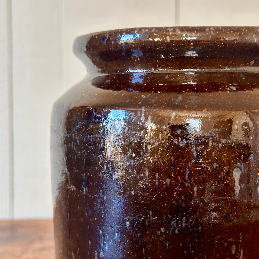 Antique Redware Crock with Manganese Glaze