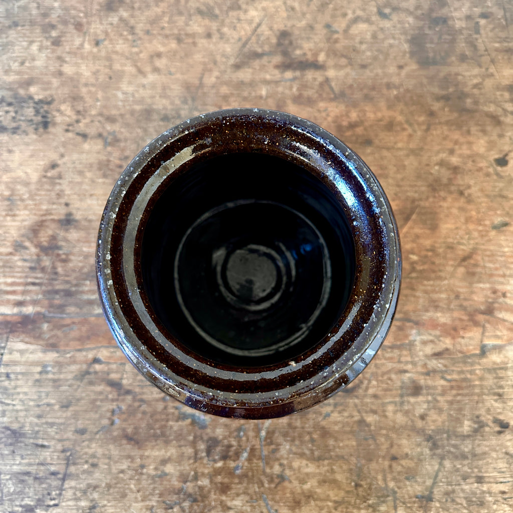 Antique Redware Crock with Manganese Glaze